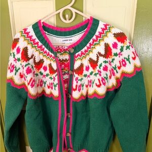 Lands' End Festive Green and Pink Cardigan